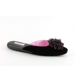 women's slippers POLKA DOT FLOWER black suede